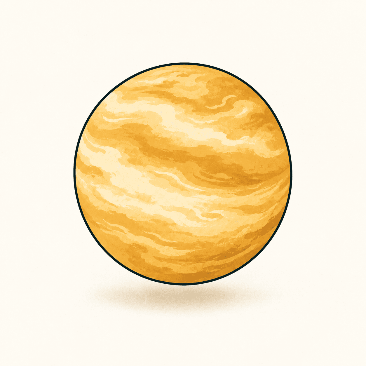 An ochre globe of Venus with cloud bands against a cream background: an editorial illustration, not a photograph or quantitative diagram.