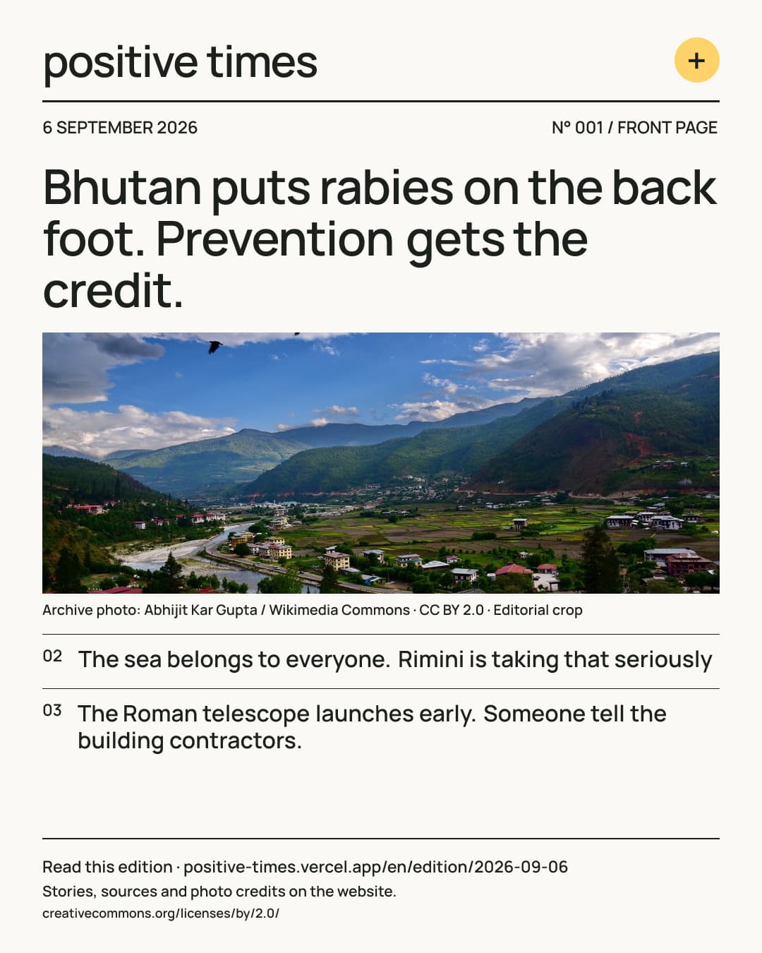 Positive Times front page · 6 September 2026