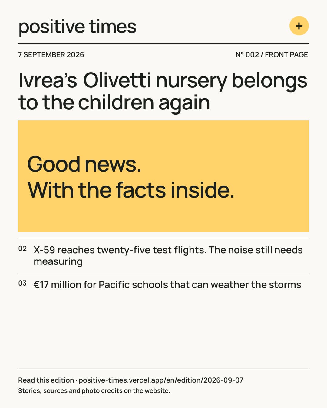 Positive Times front page · 7 September 2026