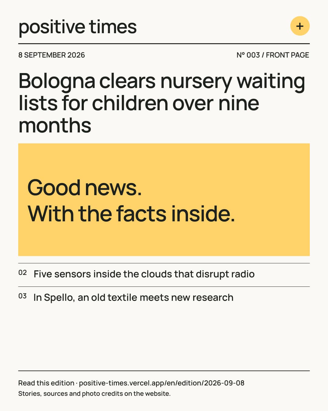 Positive Times front page · 8 September 2026