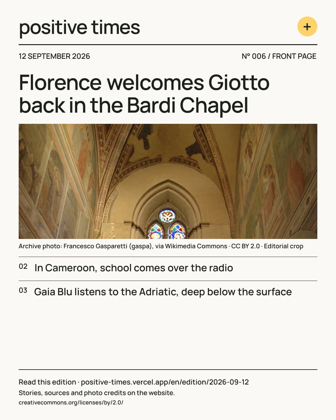 Positive Times front page · 12 September 2026