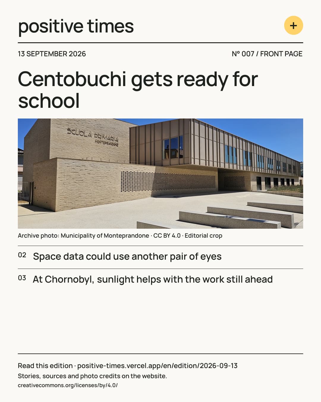 Positive Times front page · 13 September 2026