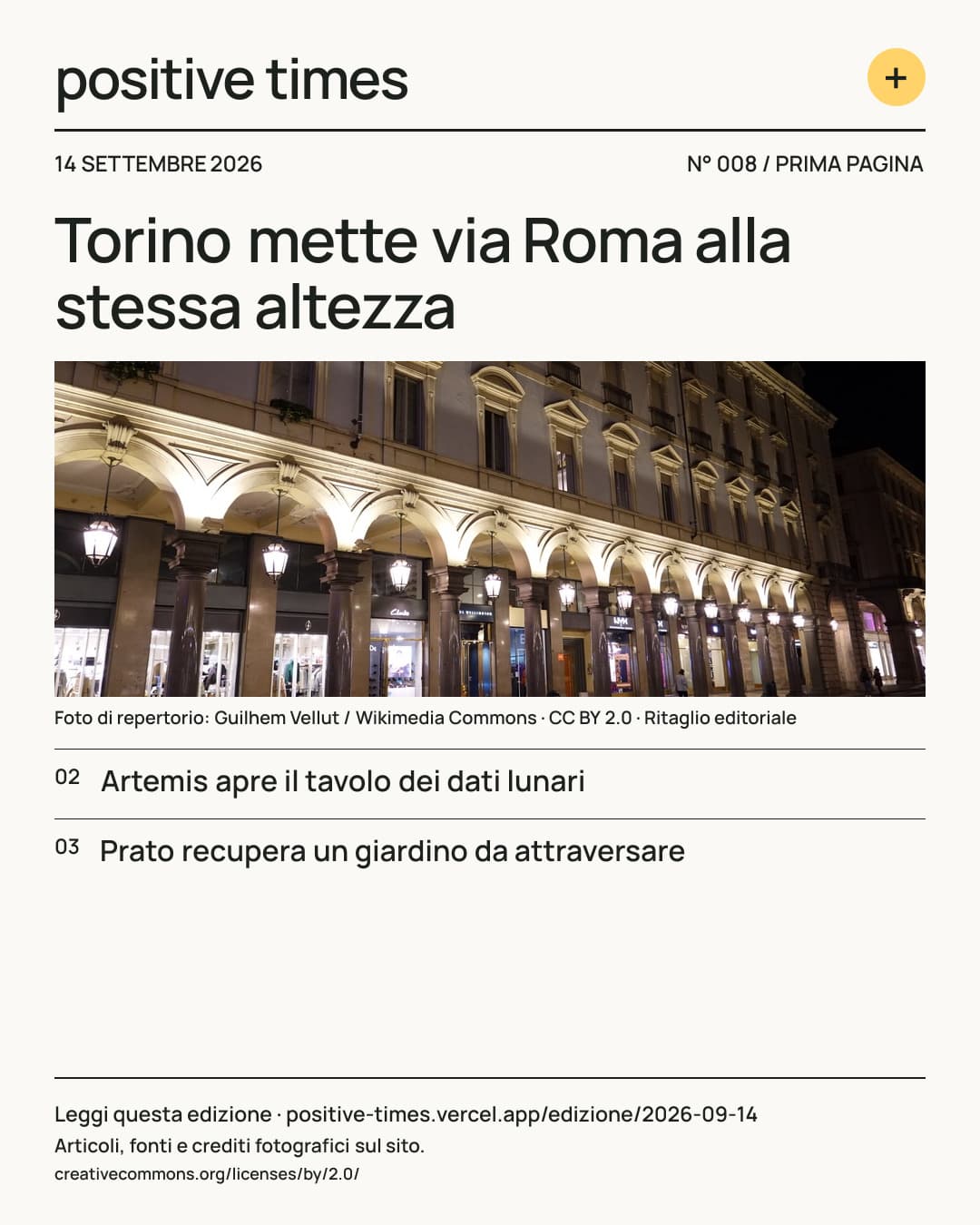 Prima pagina di Positive Times · 14 settembre 2026