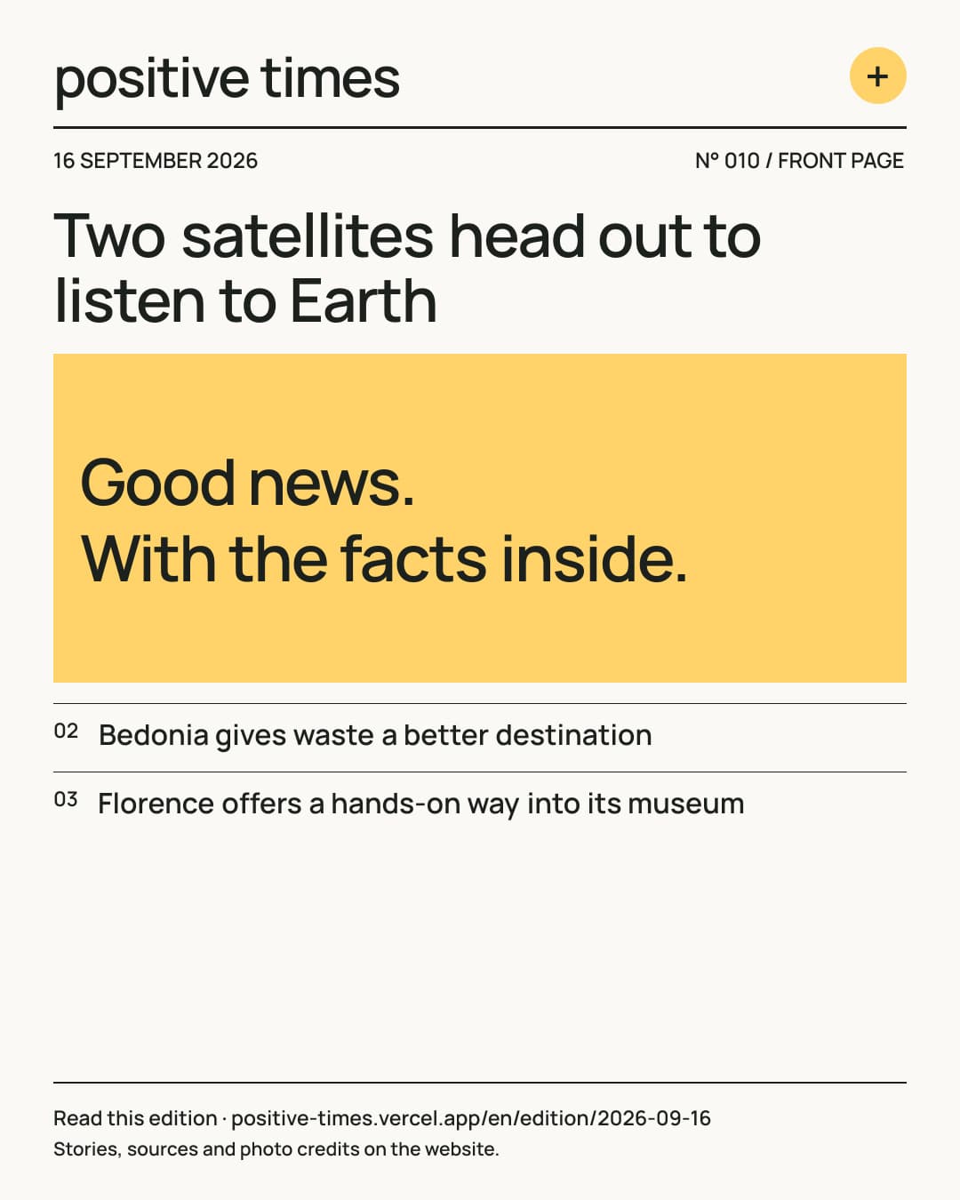 Positive Times front page · 16 September 2026