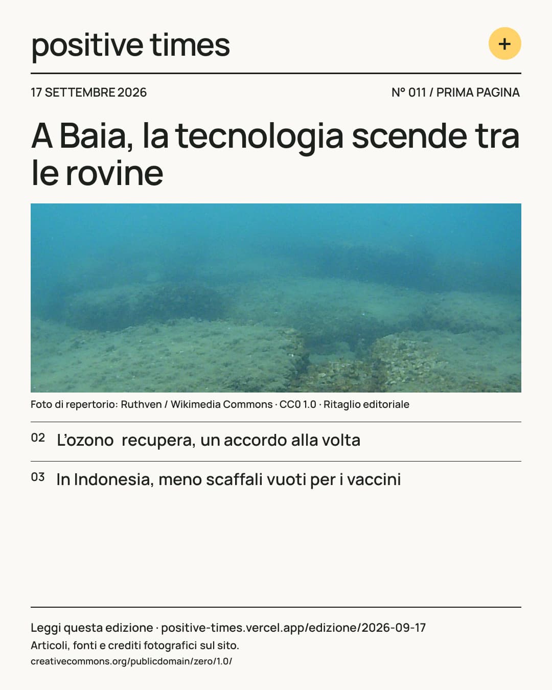 Prima pagina di Positive Times · 17 settembre 2026