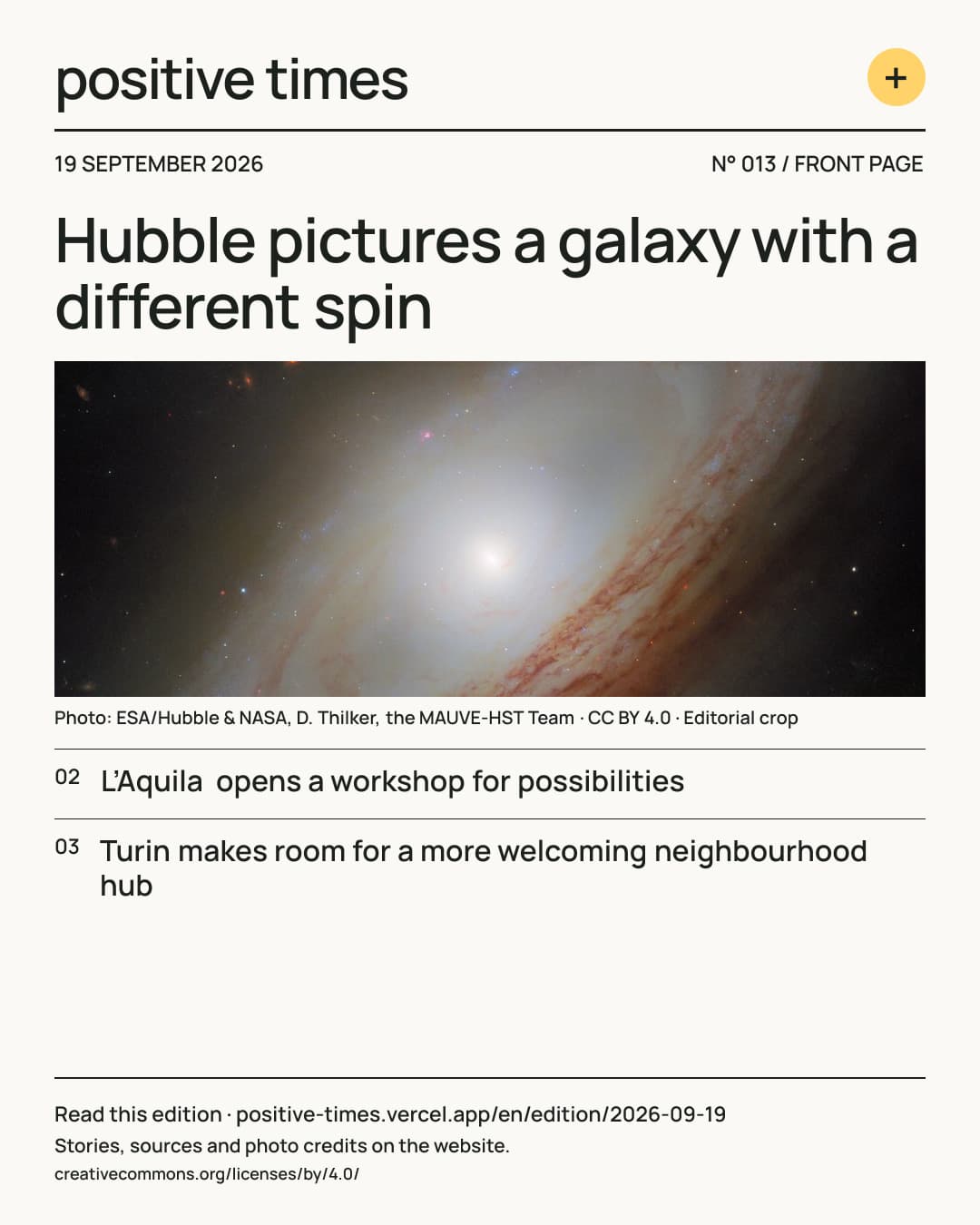 Positive Times front page · 19 September 2026