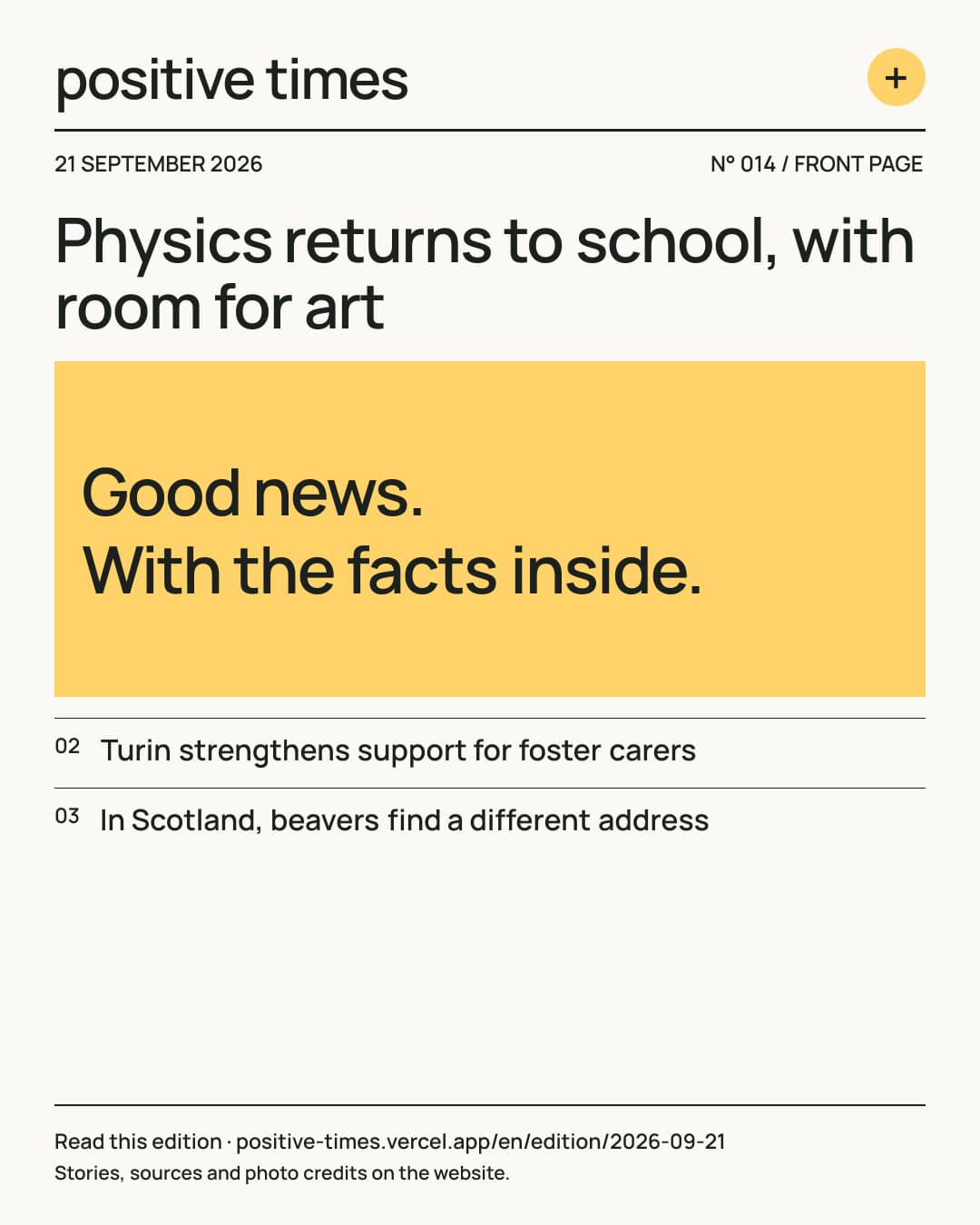 Positive Times front page · 21 September 2026
