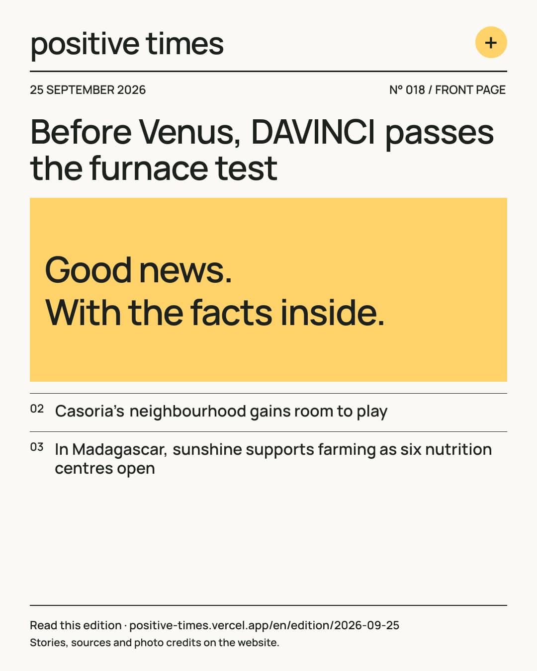 Positive Times front page · 25 September 2026