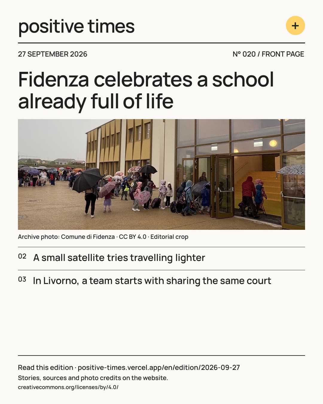 Positive Times front page · 27 September 2026