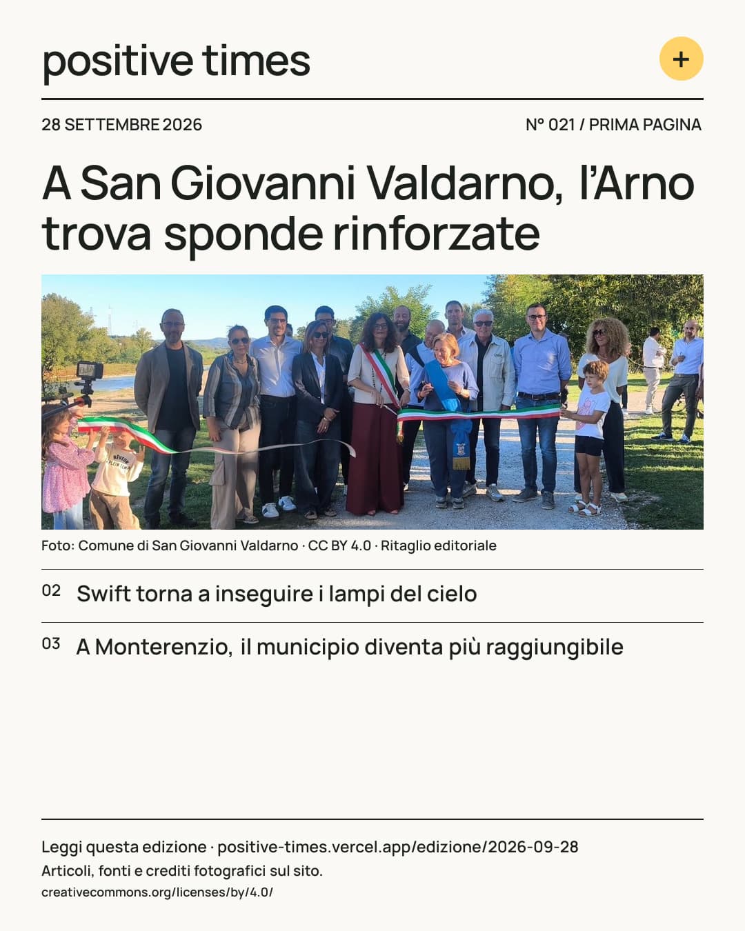 Prima pagina di Positive Times · 28 settembre 2026