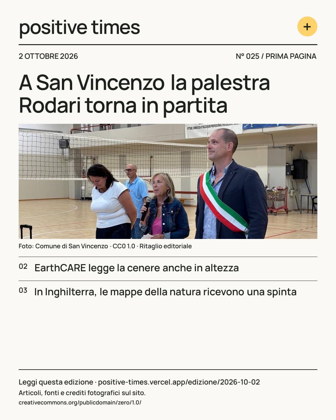 Prima pagina di Positive Times · 2 ottobre 2026