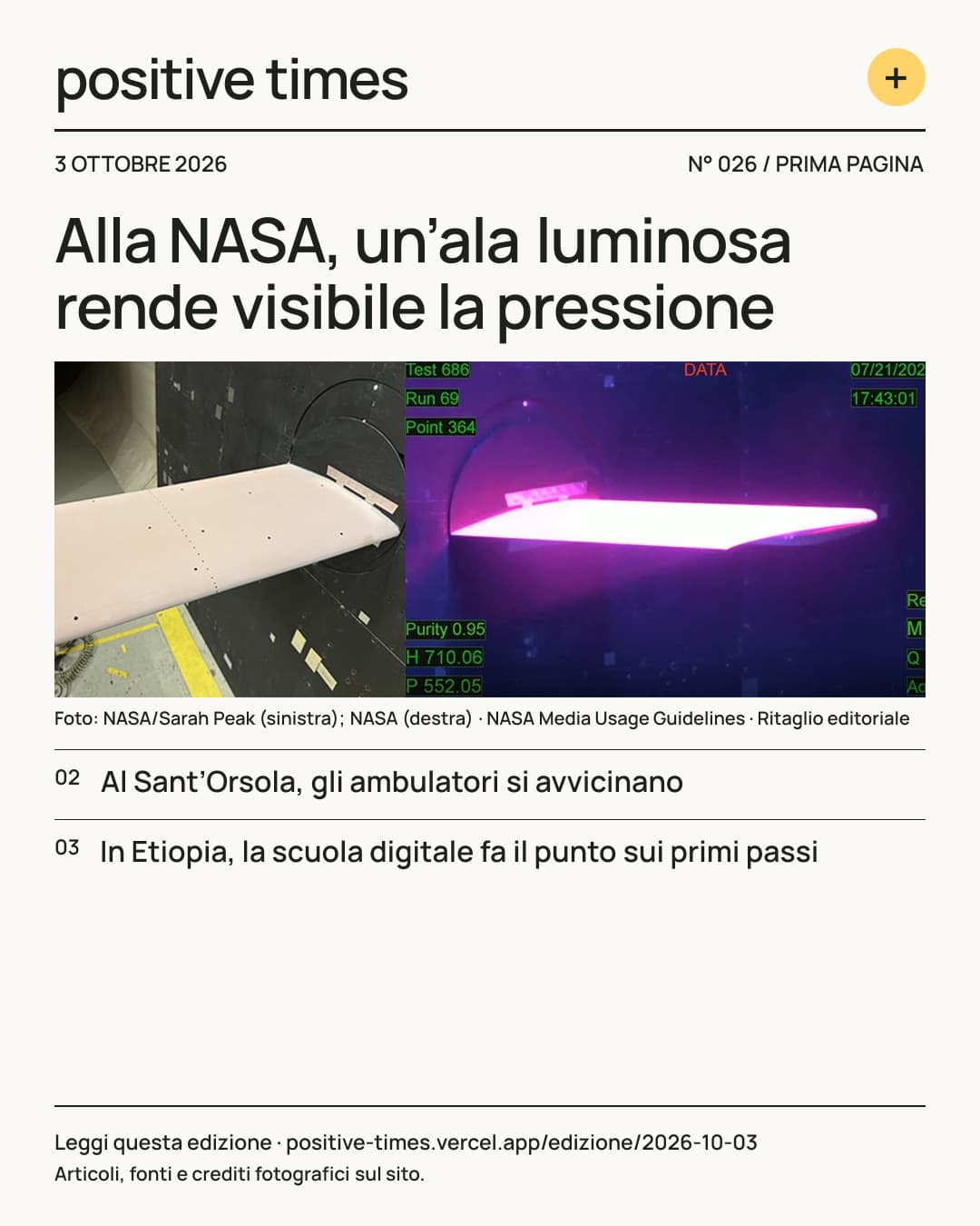 Prima pagina di Positive Times · 3 ottobre 2026