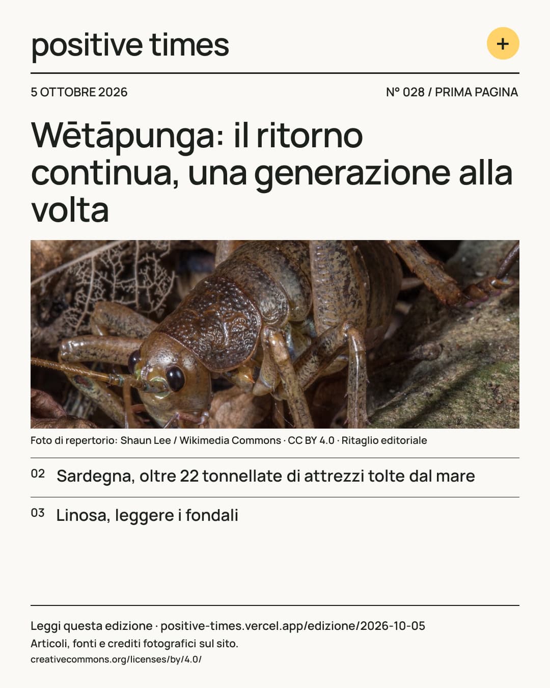 Prima pagina di Positive Times · 5 ottobre 2026